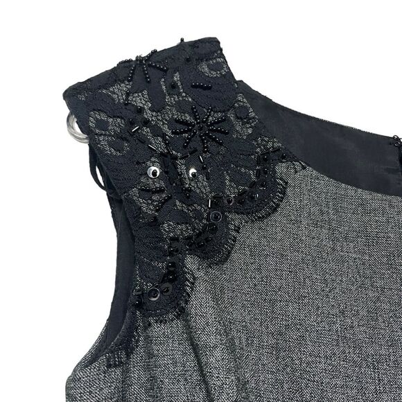 Eliza J Petite Sheath Dress Women's Heather Gray w/ Black Lace Beaded 6P - Picture 4 of 14
